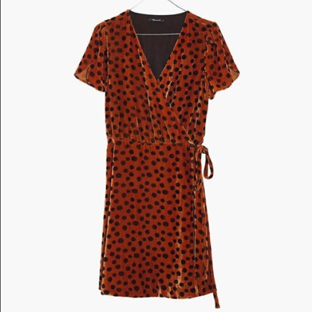 Madewell Leopard Dot Velvet Wrap Dress Small - Picture 3 of 8